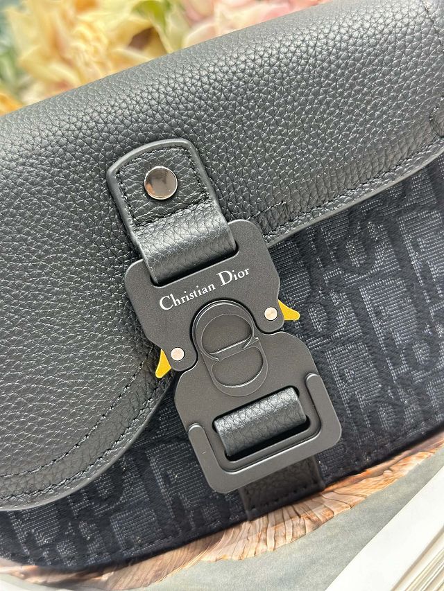 Dior original cotton mini saddle messenger bag DCA435 black