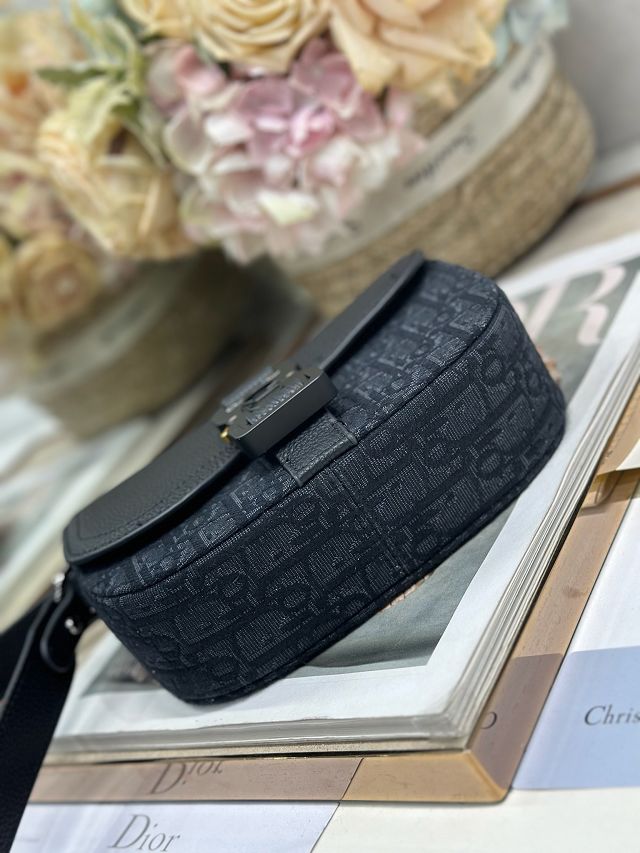 Dior original cotton mini saddle messenger bag DCA435 black