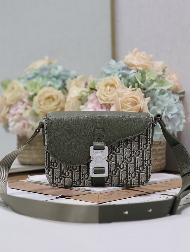 Dior original cotton small saddle messenger bag DPO049 green