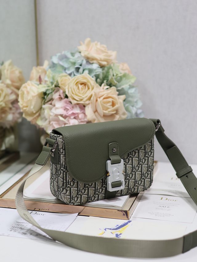 Dior original cotton small saddle messenger bag DPO049 green