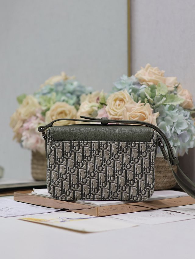 Dior original cotton small saddle messenger bag DPO049 green