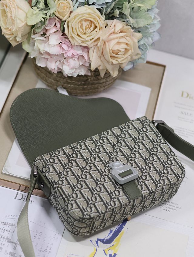 Dior original cotton small saddle messenger bag DPO049 green
