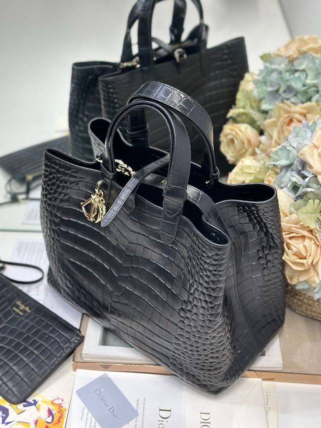Dior original crocodile calfskin large toujours bag M2833 black