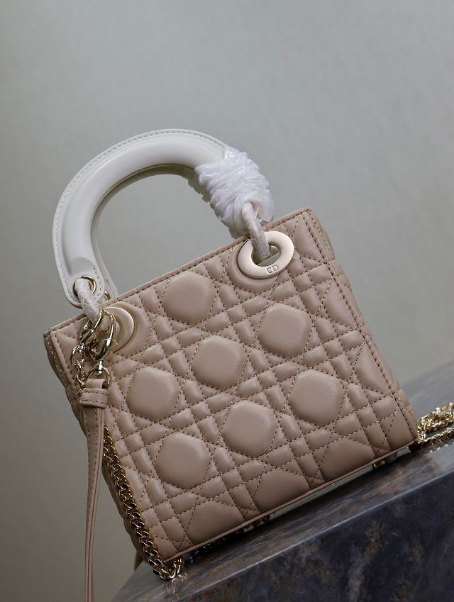 Dior original lambskin mini lady bag M0505 beige&white