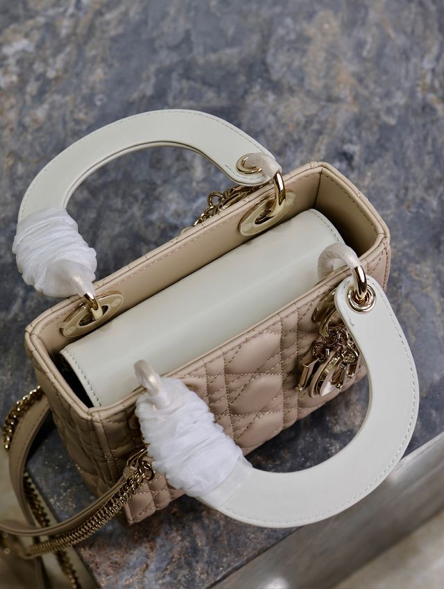 Dior original lambskin mini lady bag M0505 beige&white