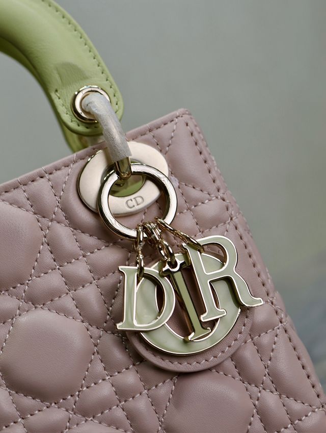 Dior original lambskin mini lady bag M0505 pink&green