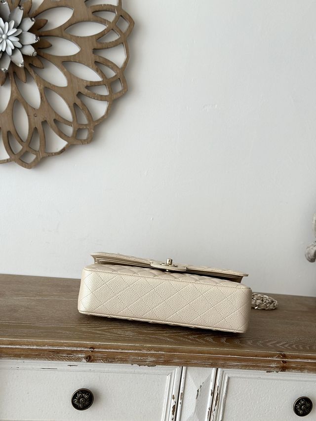 CC original iridescent grained calfskin medium flap bag A01112 beige