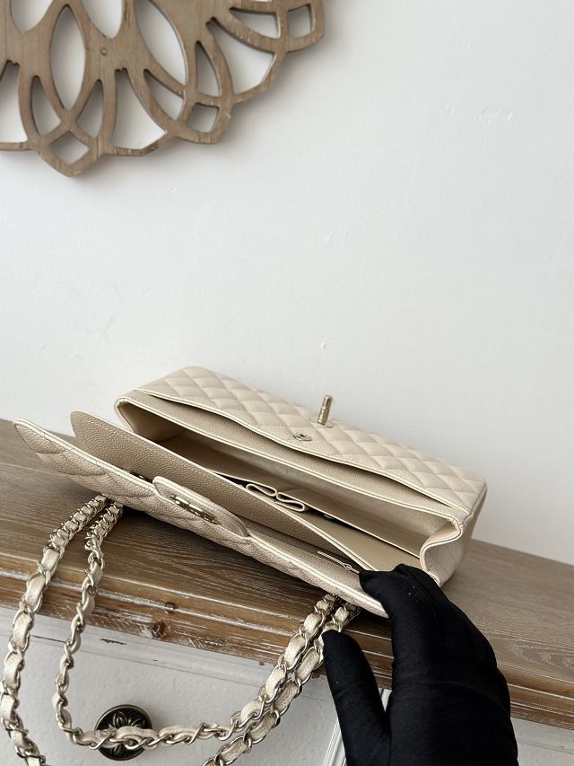 CC original iridescent grained calfskin medium flap bag A01112 beige