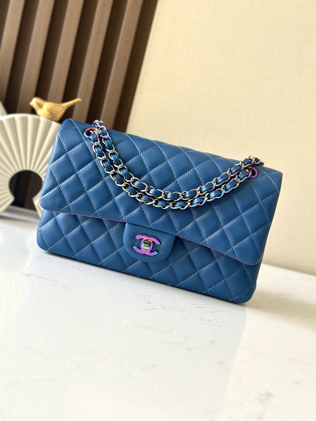 CC original iridescent lambskin medium flap bag A01112 blue