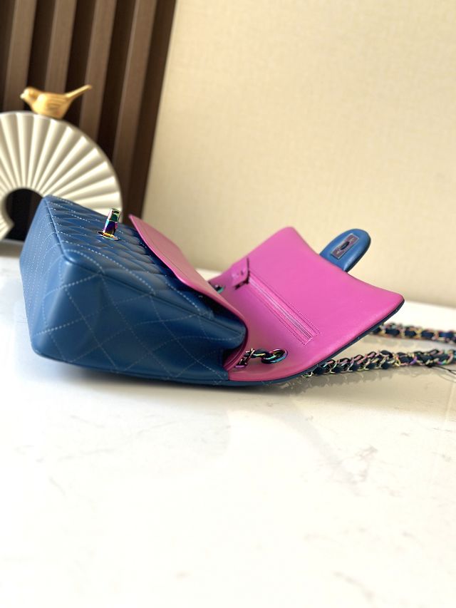 CC original iridescent lambskin medium flap bag A01112 blue