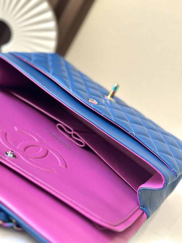 CC original iridescent lambskin medium flap bag A01112 blue