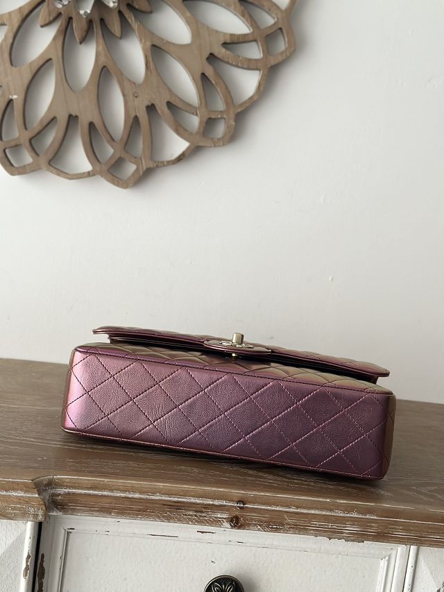 CC original iridescent lambskin medium flap bag A01112 dark purple