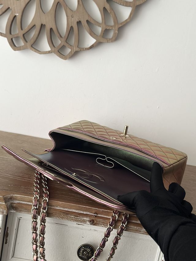 CC original iridescent lambskin medium flap bag A01112 dark purple