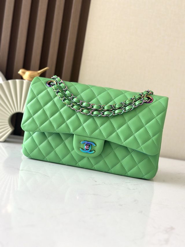 CC original iridescent lambskin medium flap bag A01112 green