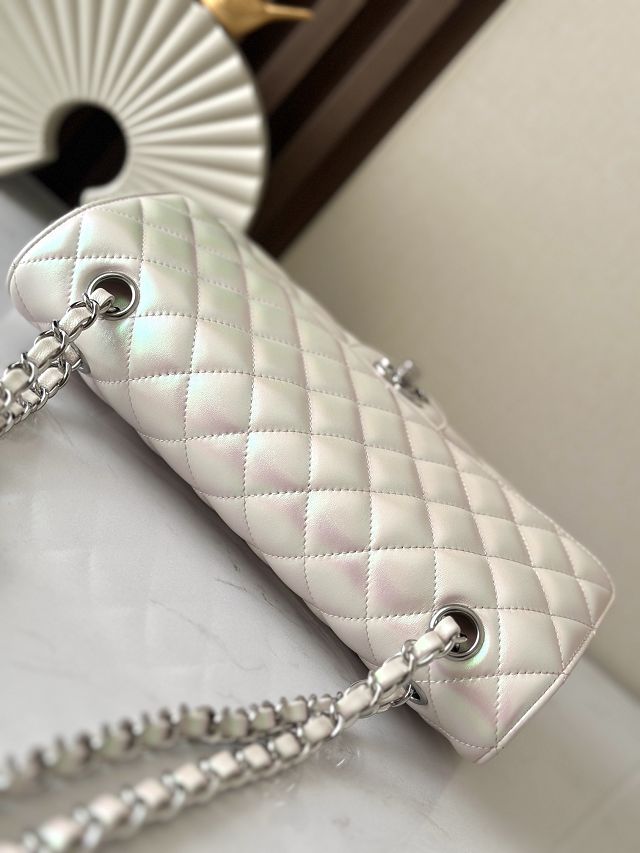 CC original iridescent lambskin medium flap bag A01112 light apricot