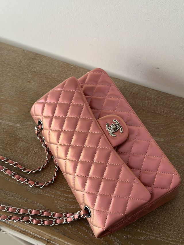 CC original iridescent lambskin medium flap bag A01112 pink