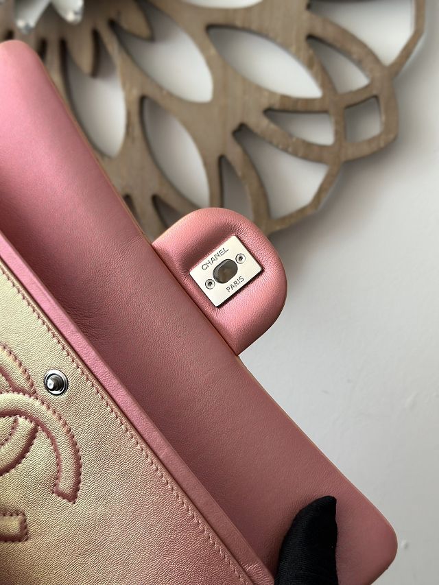 CC original iridescent lambskin medium flap bag A01112 pink
