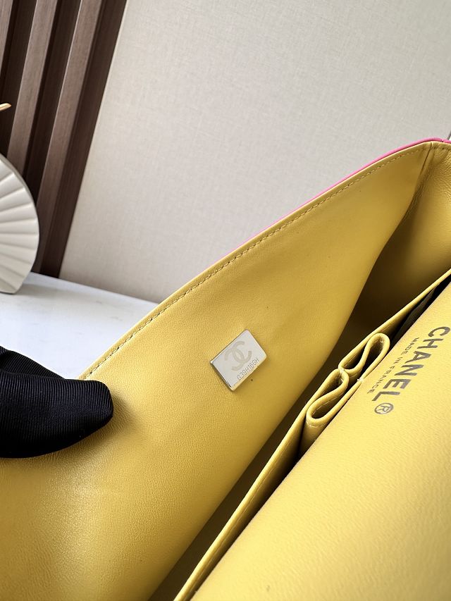 CC original iridescent lambskin medium flap bag A01112 pink&yellow