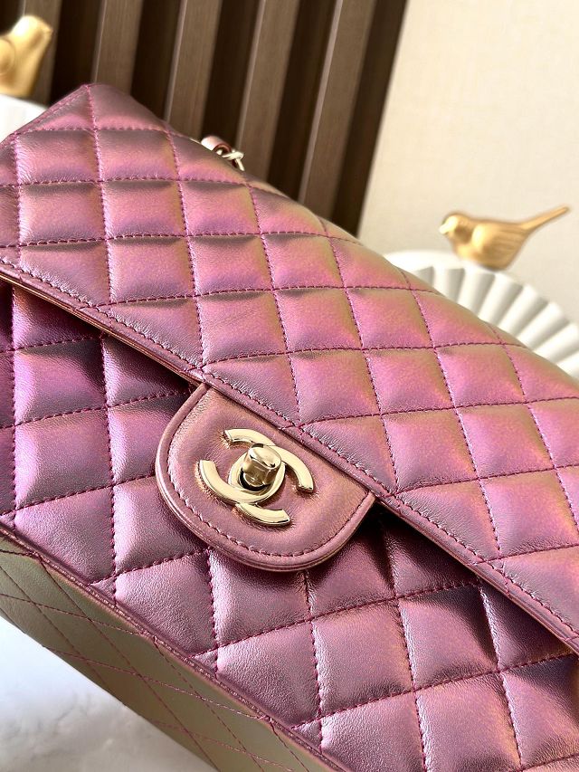 CC original iridescent lambskin medium flap bag A01112 purple