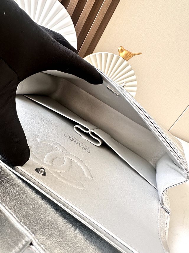 CC original iridescent lambskin medium flap bag A01112 silver