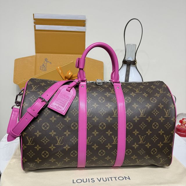 Louis vuitton original monogram canvas keepall 45 M13807 rose red