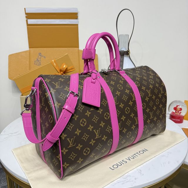 Louis vuitton original monogram canvas keepall 45 M13807 rose red