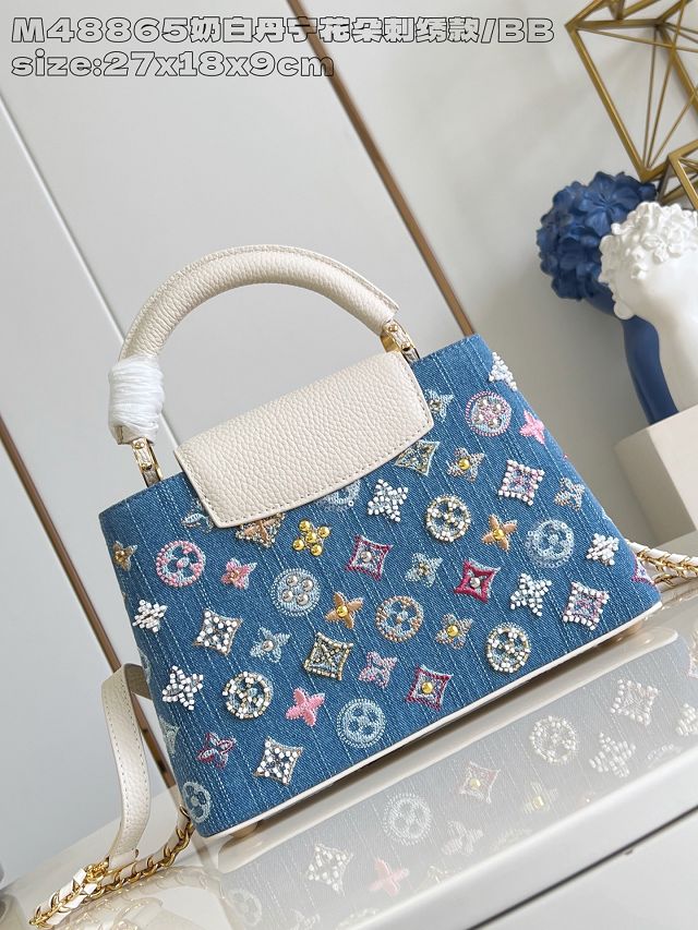 Louis vuitton original denim capucines BB handbag M25471 white