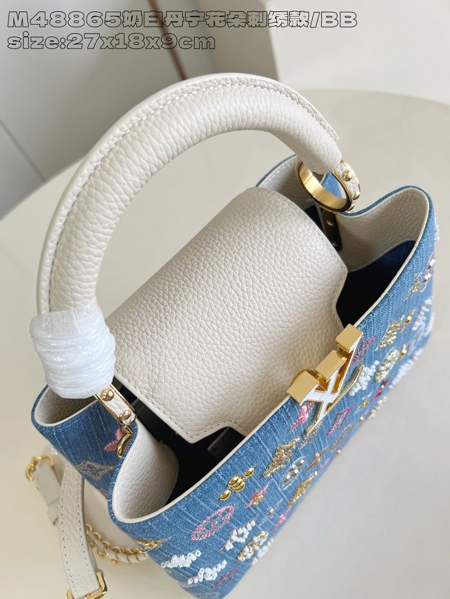 Louis vuitton original denim capucines BB handbag M25471 white