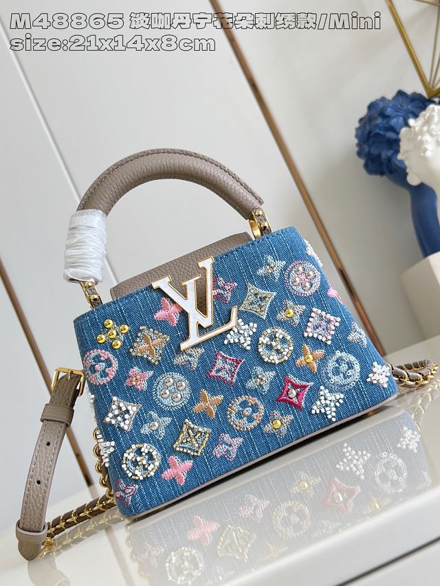 Louis vuitton original denim capucines mini handbag M12947 grey