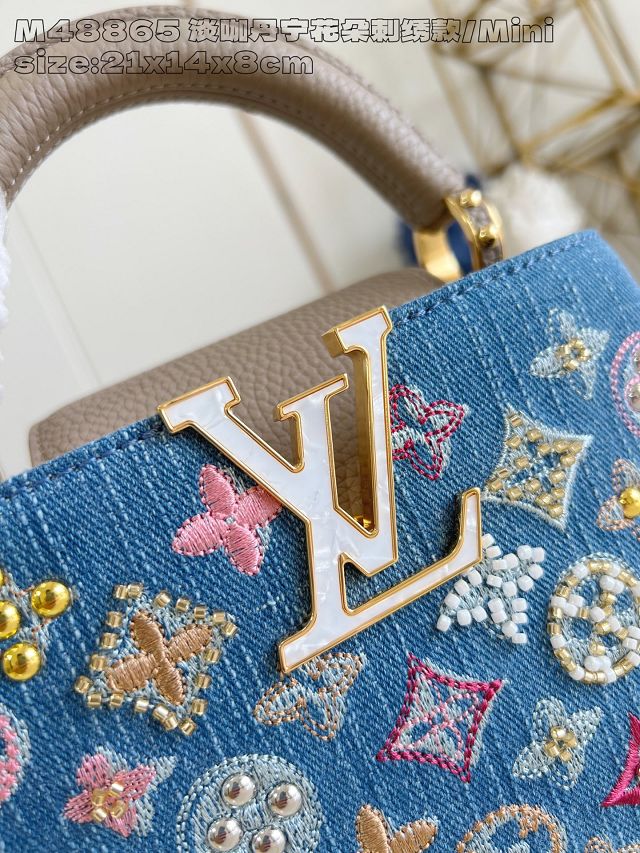 Louis vuitton original denim capucines mini handbag M12947 grey