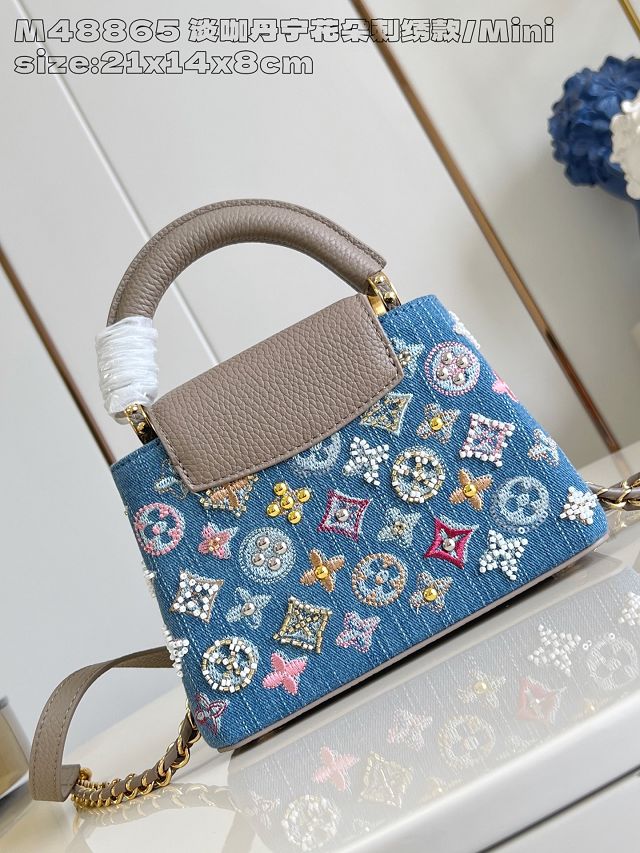 Louis vuitton original denim capucines mini handbag M12947 grey