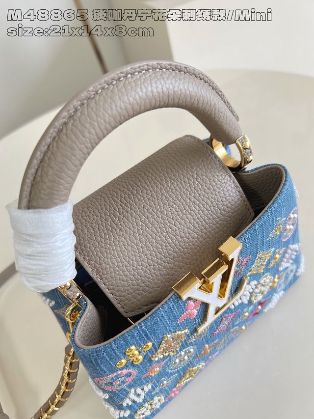Louis vuitton original denim capucines mini handbag M12947 grey