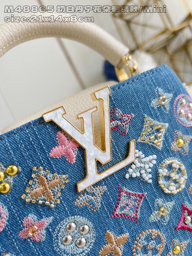 Louis vuitton original denim capucines mini handbag M12947 white