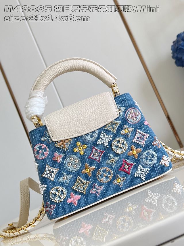 Louis vuitton original denim capucines mini handbag M12947 white