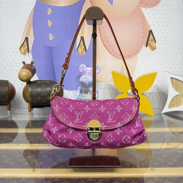 Louis vuitton original denim shoulder bag M95216 rose red