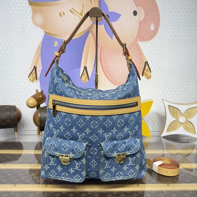 Louis vuitton original monogram denim hobo bag M95048 blue