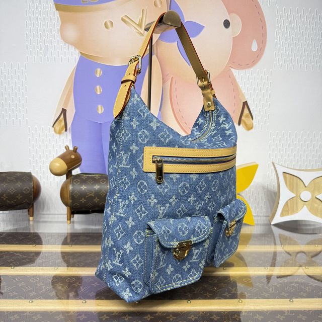 Louis vuitton original monogram denim hobo bag M95048 blue