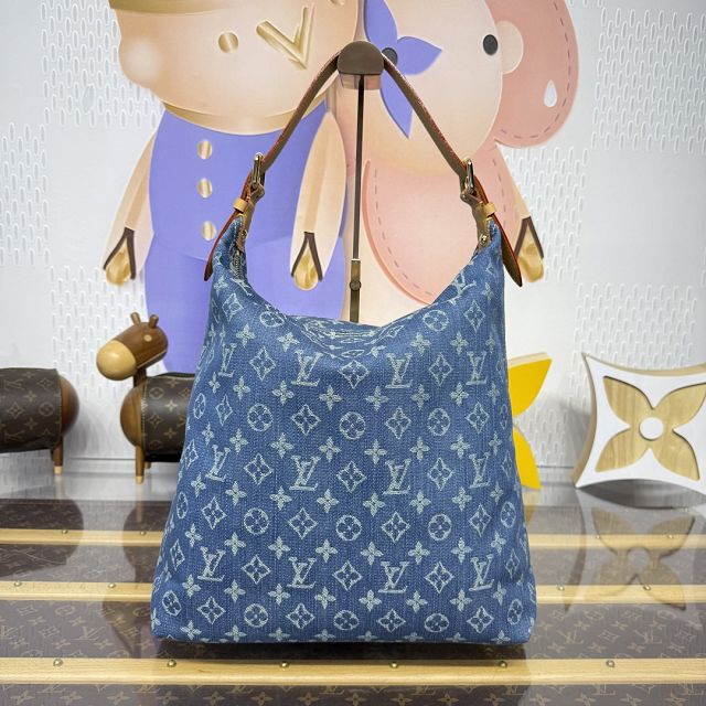 Louis vuitton original monogram denim hobo bag M95048 blue