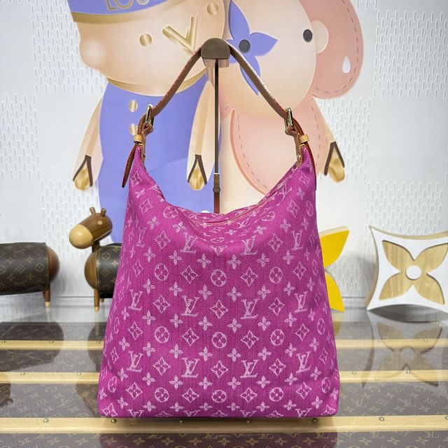 Louis vuitton original monogram denim hobo bag M95210 rose red