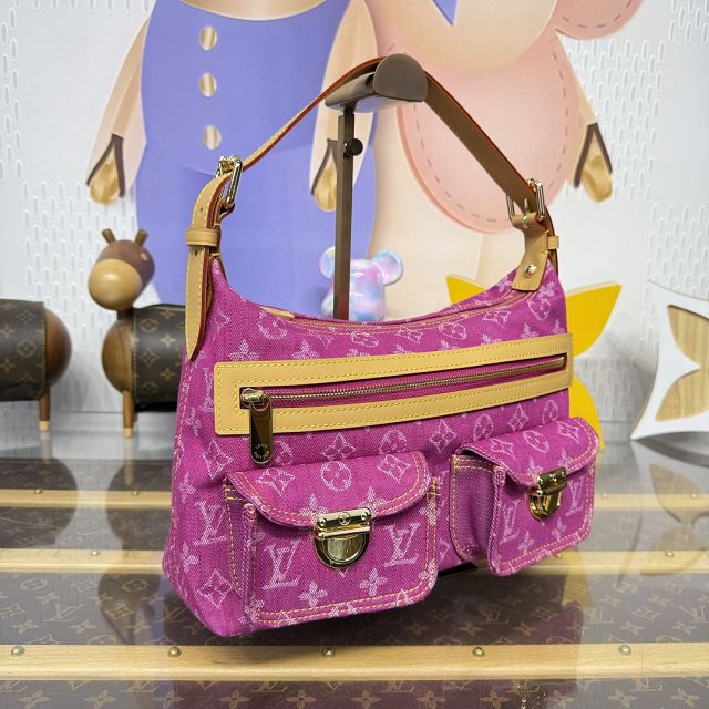 Louis vuitton original monogram denim hobo bag M95212 rose red