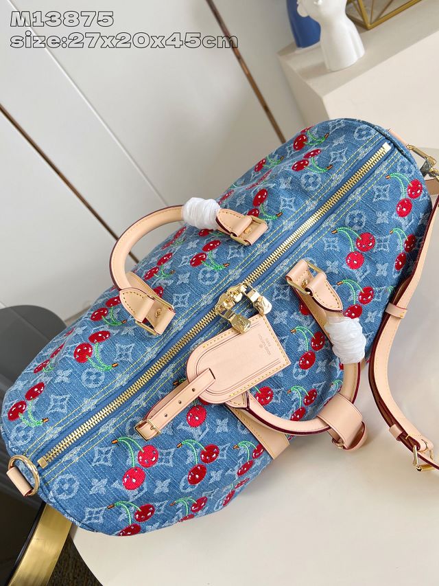 Louis vuitton original monogram denim keepall 45 M13875 blue