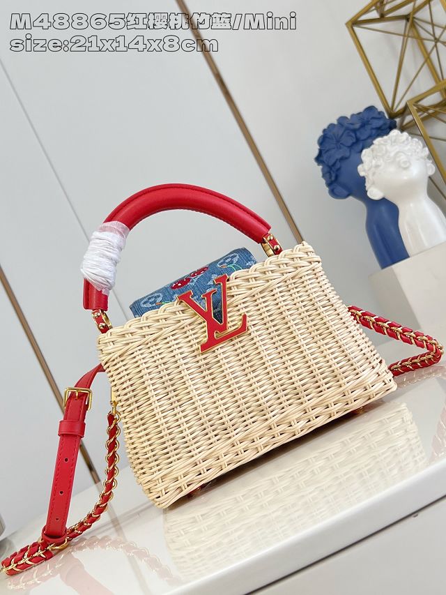 Louis vuitton original rattan&denim capucines mini M14295 red