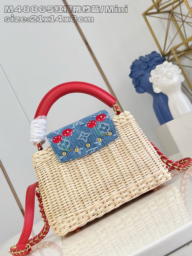 Louis vuitton original rattan&denim capucines mini M14295 red