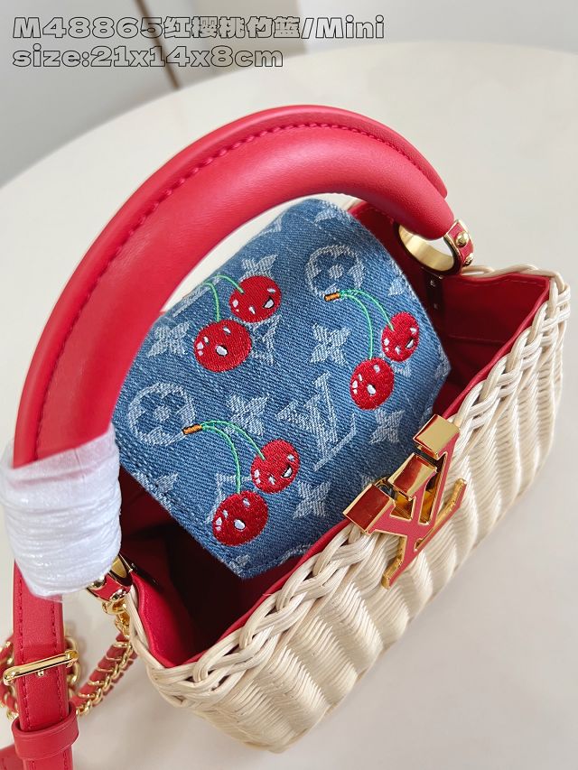 Louis vuitton original rattan&denim capucines mini M14295 red