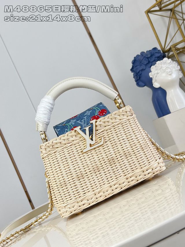 Louis vuitton original rattan&denim capucines mini M14295 white