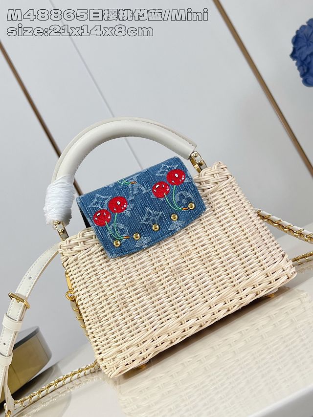Louis vuitton original rattan&denim capucines mini M14295 white