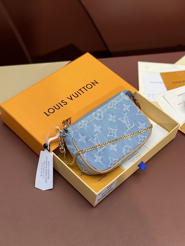 Louis vuitton origianl denim mini pochette accessoires M58009 blue