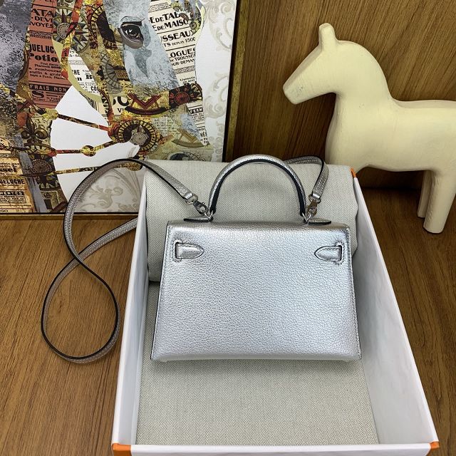 Hermes original chevre mini kelly 19 bag KG0019 argent