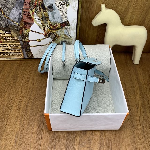 Hermes original chevre mini kelly 19 bag KG0019 blue zephyr