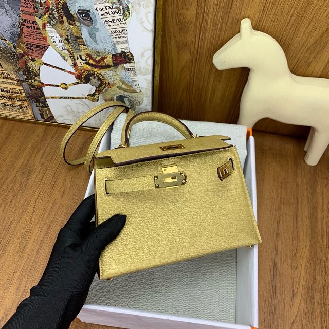 Hermes original chevre mini kelly 19 bag KG0019 dore